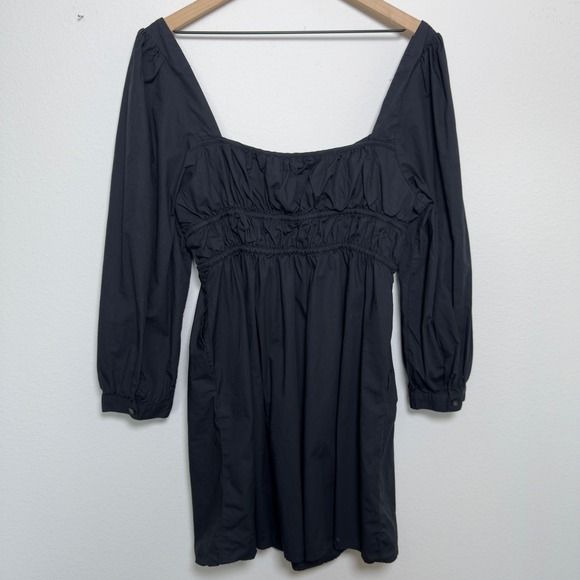 J. Crew Women Milkmaid Whimsigoth Dress 14 Black Poplin Cinched Waist Mini - Picture 13 of 13